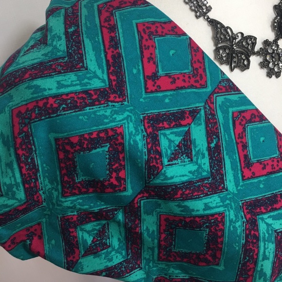 Lularoe OS Leggings Emerald Teal Fuchsia Chevron - Picture 6 of 8